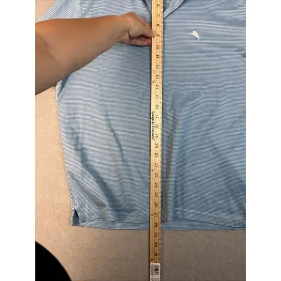 Tommy Bahama Shirt Mens Lg Short‎ Sleeve Polo Baby Blue Striped Cotton Blend - Picture 7 of 8